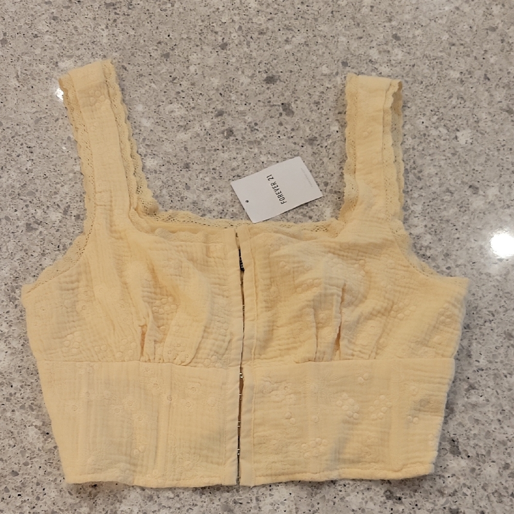 Forever 21 Creamy Yellow Fitted Bustier Crop Tank Top. Size Small